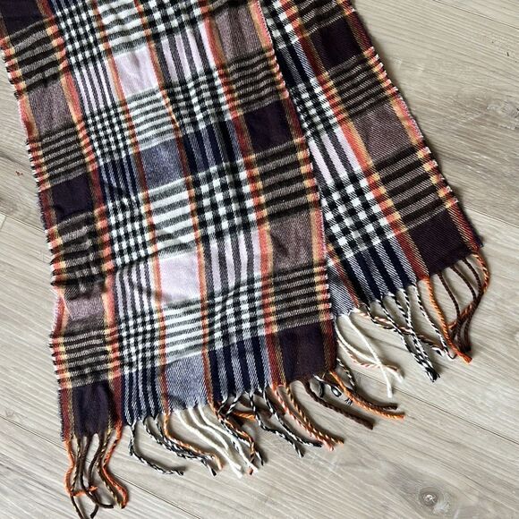Plaid Ultra Soft Fleece Fringe Fall Scarf Boho Hippie Farm Country - Picture 2 of 3